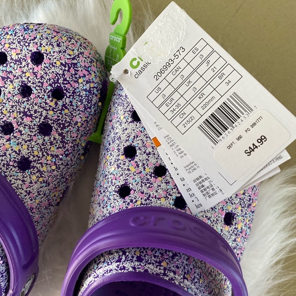 NWT Crocs classic glitter clogs sparkly purple slip ons Size J3 - Picture 9 of 11
